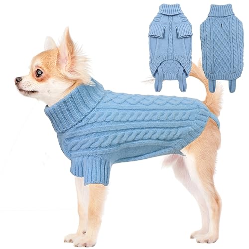 LiebeDD Hundepullover Kleine Hunde - Winter Warm Hundepulli mit Beinen Solide Klassisch Hunde Strick Pullover für Chihuahua Windhund Welpen und Katzen, Dog Sweater (Himmel Blau XS) von LiebeDD