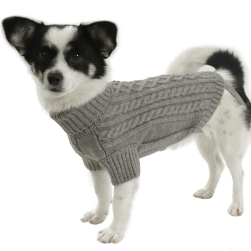 LiebeDD Hundepullover Kleine Hunde - Winter Warm Hundepulli mit Beinen Solide Klassisch Hunde Strick Pullover für Windhund Welpen und Katzen, Dog Sweater (Grau S) von LiebeDD