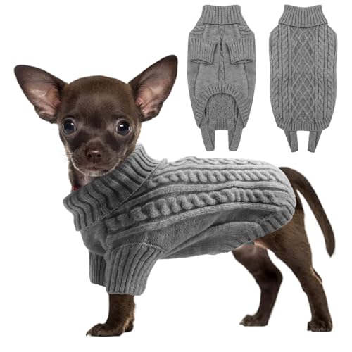 LiebeDD Hundepullover Kleine Hunde Pullis Winter Warm Hundepulli Weihnachtspullover Hund Fleece Weihnachten Hundepullover Kleidung für Französische Bulldogge Chihuahua Grau XS von LiebeDD