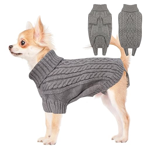 LiebeDD Hundepullover Kleine Hunde Pullis Winter Warm Hundepulli Weihnachtspullover Hund Fleece Weihnachten Hundepullover Kleidung für Französische Bulldogge Chihuahua Grau XS von LiebeDD