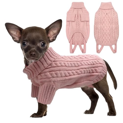 LiebeDD Hundepullover Kleine Hunde - Winter Warm Hundepulli mit Beinen Solide Klassisch Hunde Strick Pullover für Chihuahua Windhund Welpen und Katzen, Dog Sweater (Rosa XS) von LiebeDD