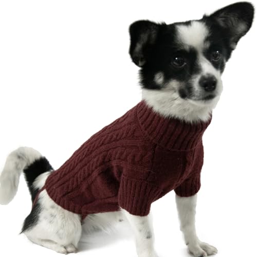 LiebeDD Hundepullover Weihnachten - Winter Warm Weihnachtspullover Hund mit Geschirrloch Dackel Pullover Strick Hundepulli für Kleine Mittelgroße Grosse Hunde Dog Sweater (Burgunderrot S) von LiebeDD