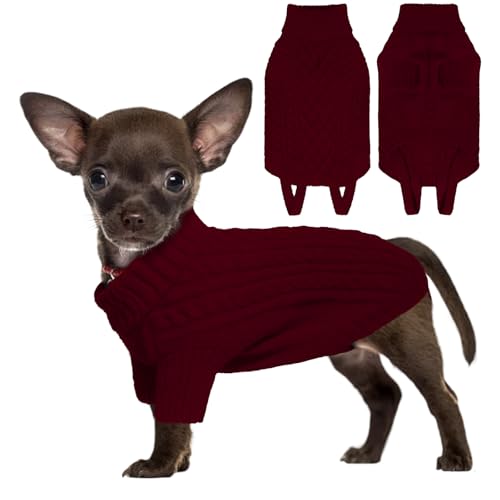 LiebeDD Hundepullover Weihnachten - Winter Warm Weihnachtspullover Hund mit Geschirrloch Chihuahua Pullover Strick Hundepulli für Kleine Mittelgroße Grosse Hunde Dog Sweater (Burgunderrot XS) von LiebeDD