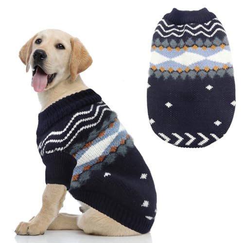 LiebeDD Hundepullover Kleine Mittelgroße Hunde Pullis Winter Warme Verdicken Hundepulli Französische Bulldogge Kleidung Hunde Pullover Kleine Hund Weihnachtspullover, Dunkelblau, L von LiebeDD