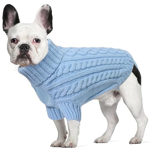 LiebeDD Hundepullover - Winter Warm Hundepulli mit Beinen Solide Klassisch Hunde Strick Pullover Hunde Pullis für Große Hunde Dackel Französische Bulldogge, Dog Sweater (Himmel Blau L) von LiebeDD