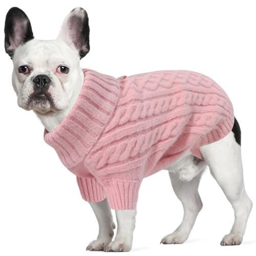 LiebeDD Hundepullover Mittelgroße Grosse Hunde Pullover Winter Warm Hundepulli Weihnachtspullover Hund Fleece Hundepullover Französische Bulldogge Kleidung Rosa L von LiebeDD