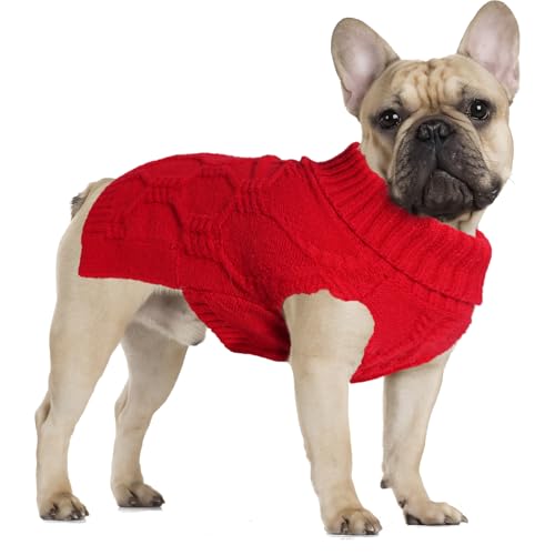 LiebeDD Hundepullover für Kleine Hunde, Sleeveless Rollkragen Hundepulli Winter Warm Gestrickter Pullover Weicher Pullover Thanksgiving Weihnachten Katzenpullover für Französische Bulldogge, Rot, L von LiebeDD