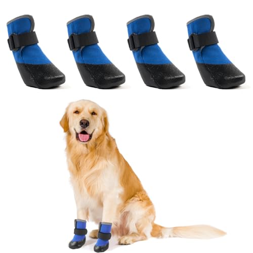 LiebeDD Hundeschuhe Pfotenschutz 4 Stück Hund Verletzung Leckschutz Hundesocken Anti Rutsch Hunde Schuhe Outdoor mit Wasserdicht Sohle, Blau, 2XL von LiebeDD