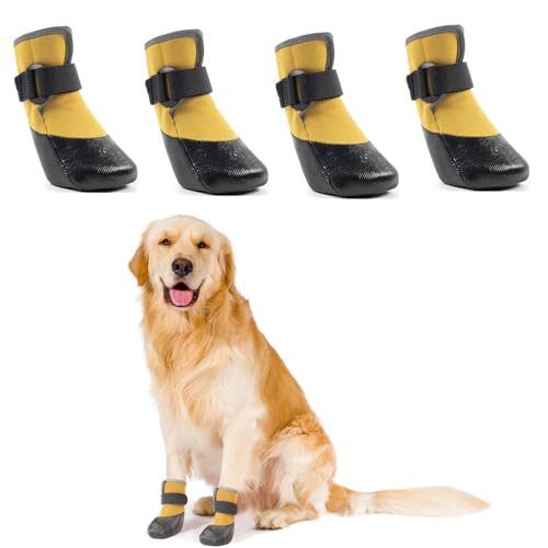 LiebeDD Hundeschuhe Pfotenschutz 4 Stück Hund Verletzung Leckschutz Hundesocken Anti Rutsch Hunde Schuhe Outdoor mit Wasserdicht Sohle, Gelb, 2XL von LiebeDD