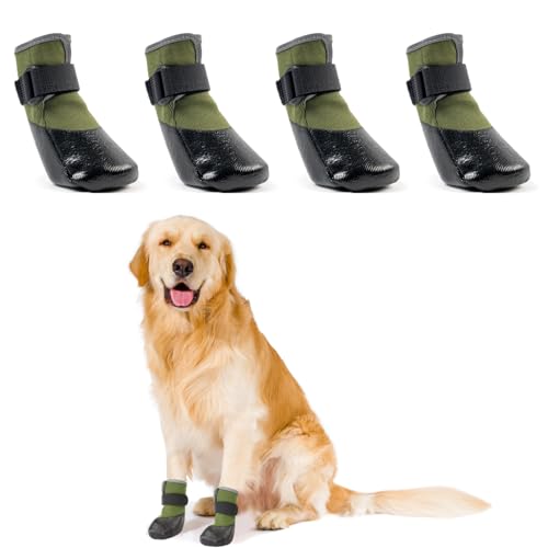 LiebeDD Hundeschuhe Pfotenschutz 4 Stück Hund Verletzung Leckschutz Hundesocken Anti Rutsch Hunde Schuhe Outdoor mit Wasserdicht Sohle, Grün, 2XL von LiebeDD