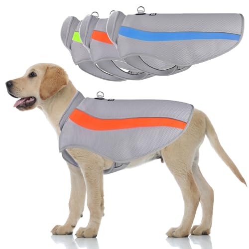 LiebeDD Kühlweste Hund Sommer Abkühlung Jacket für Hunde, Verstellbar Atmungsaktiv Hundeweste mit D-Ring Sonnenschutz Hund Warnweste Hundemantel für Kleine Mittelgroße Große Hunde, Orange, 5XL von LiebeDD