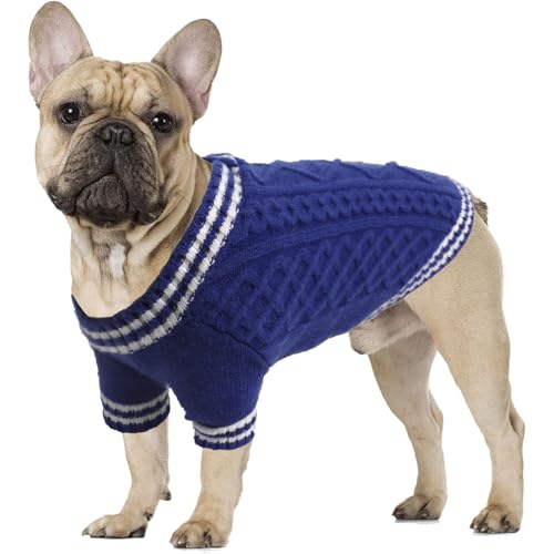 LiebeDD Hundepullover Grosse Hunde, Warm Strickmantel Hundepulli mit Beinen College Hunde Pullis Strick Hund Pullover für Französische Bulldogge, Labrador, Deutscher Schäferhund, Dog Sweater (Blau L) von LiebeDD