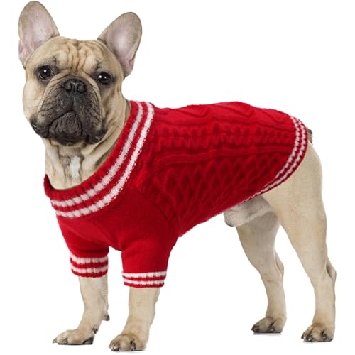 LiebeDD L Hundepullover Weihnachten Hund Kleidung Pullover Französische Bulldogge Hundebekleidung Hunde Pullis Winter Warm Fleece Hundepullover für Mittelgroße Grosse Hunde Schlafanzug, Rot von LiebeDD