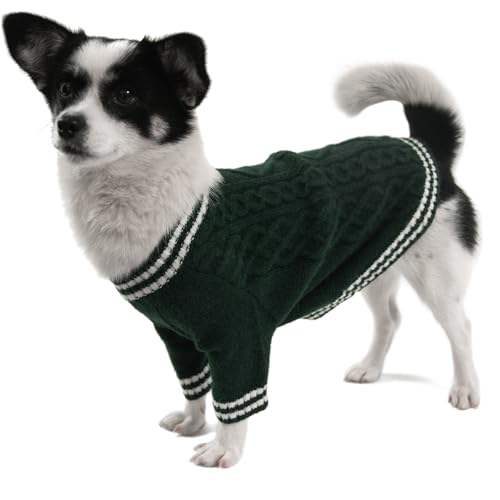 LiebeDD Hundepullover - Warm Dackel Pullover Hund mit Beinen, Elegant College Hundepulli V-Ausschnitt Hunde Pullis Strick Hundepullover für Kleine Mittelgroße Grosse Hunde Dog Sweater (Grün S) von LiebeDD