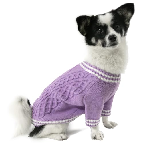 LiebeDD Hundepullover - Warm Dackel Pullover Hund mit Beinen, Elegant College Hundepulli V-Ausschnitt Hunde Pullis Strick Hundepullover für Kleine Mittelgroße Grosse Hunde Dog Sweater (Lila S) von LiebeDD