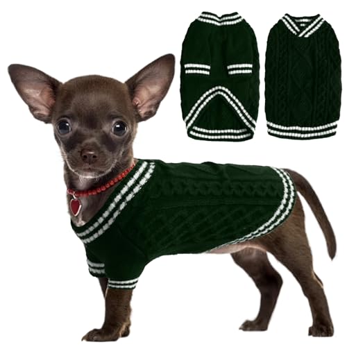 LiebeDD Hundepullover - Warm Chihuahua Pullover Hund mit Beinen, Elegant College Hundepulli V-Ausschnitt Hunde Pullis Strick Hundepullover für Kleine Mittelgroße Grosse Hunde Dog Sweater (Grün XS) von LiebeDD