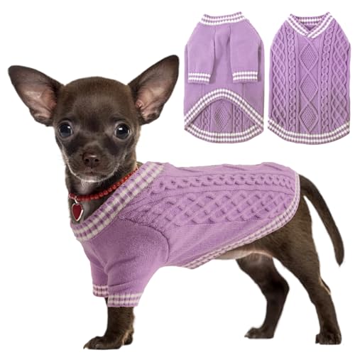 LiebeDD XS Hundepullover Weihnachten Hund Kleidung für Chihuahua Pyjama Pullover Hundebekleidung Hundepulli Winter Warm Fleece Hundepullover für Kleine Mittelgroße Grosse Hunde Schlafanzug, Lila von LiebeDD