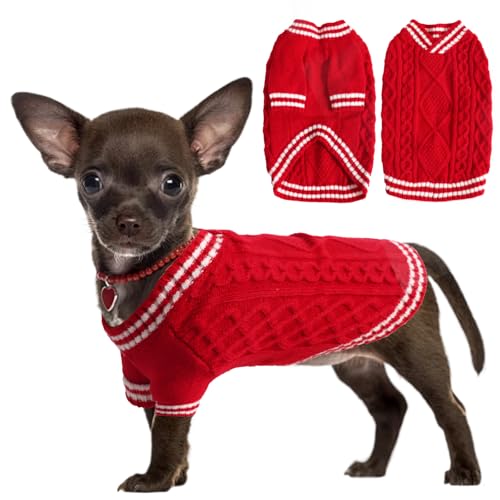 LiebeDD XS Hundepullover Weihnachten Hund Kleidung für Chihuahua Pyjama Pullover Hundebekleidung Hundepulli Winter Warm Fleece Hundepullover für Kleine Mittelgroße Grosse Hunde Schlafanzug, Rot von LiebeDD