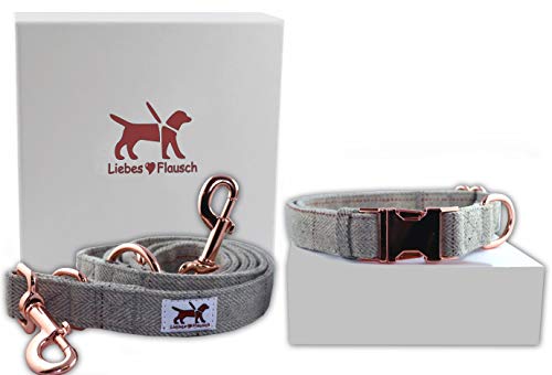 Liebes-Flausch Hundeleine + Hundehalsband im Set | Elegant - Verstellbar - Trendy (40-66cm) von Liebes-Flausch