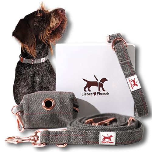 Liebes-Flausch Hundeleine + Hundehalsband Set - Elegantes Hundezubehör für Stilvolle Spaziergänge und Trendige Auftritte (40-66cm) von Liebes-Flausch