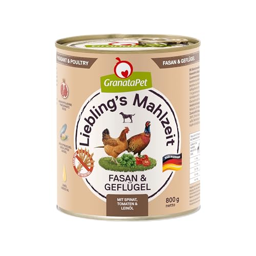 GranataPet Liebling's Mahlzeit Fasan & Geflügel, Nassfutter für Hunde, Hundefutter ohne Getreide & ohne Zuckerzusätze, Alleinfuttermittel, 6 x 800 g von GranataPet