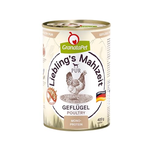 GranataPet Liebling's Mahlzeit Geflügel PUR, Nassfutter für Hunde, Hundefutter ohne Getreide & Zuckerzusätze, Alleinfuttermittel mit hohem Fleischanteil & hochwertigen Ölen, 6 x 400 g von GranataPet