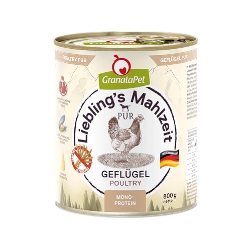 GranataPet Liebling's Mahlzeit Geflügel PUR, Nassfutter für Hunde, Hundefutter ohne Getreide & Zuckerzusätze, Alleinfuttermittel mit hohem Fleischanteil & hochwertigen Ölen, 6 x 800 g von GranataPet