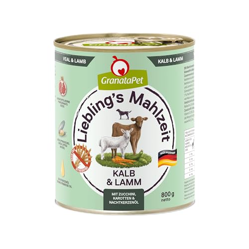 GranataPet Liebling's Mahlzeit Kalb & Lamm, Nassfutter für Hunde, Hundefutter ohne Getreide & ohne Zuckerzusätze, Alleinfuttermittel, 6 x 800 g von GranataPet