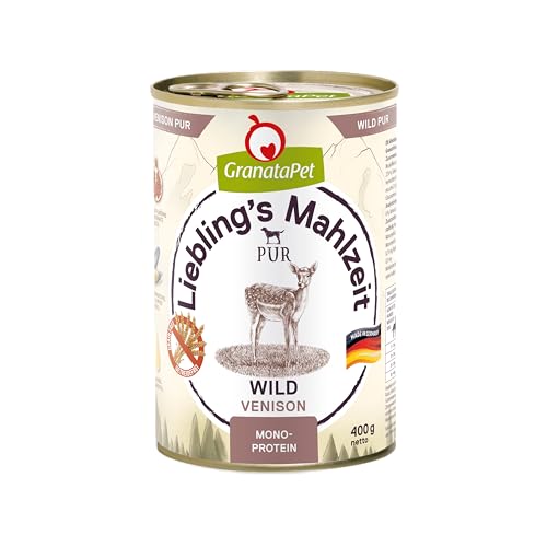 GranataPet Liebling's Mahlzeit Wild PUR, Nassfutter für Hunde, Hundefutter ohne Getreide & Zuckerzusätze, Alleinfuttermittel mit hohem Fleischanteil & hochwertigen Ölen, 6 x 400 g von GranataPet