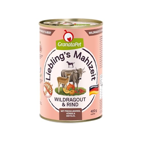 GranataPet Liebling's Mahlzeit Wildragout & Rind, Nassfutter für Hunde, Hundefutter ohne Getreide & ohne Zuckerzusätze, Alleinfuttermittel, 6 x 400 g von GranataPet