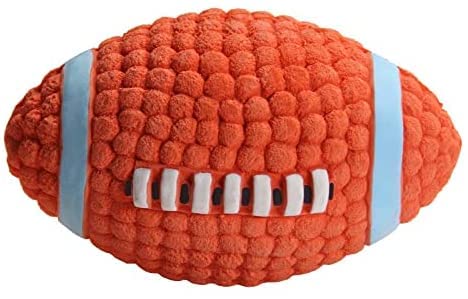 LifeCom Latex-Hundespielball zum Kauen, Apportieren, quietschender Hundespielzeug, Rugby/Fußball für Haustierspielzeug, schwimmender Ball für Spielzeug, interaktives Apportieren und Spielen, Größe L von LifeCom