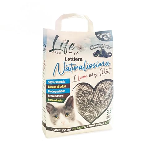 LifeGreen Naturalissima Katzenstreu, 16 kg, Aktivkohle, mit Erbsenfaser und Maisstärke, pflanzlich, biologisch abbaubar, klumpend, geruchshemmend von LifeGreen