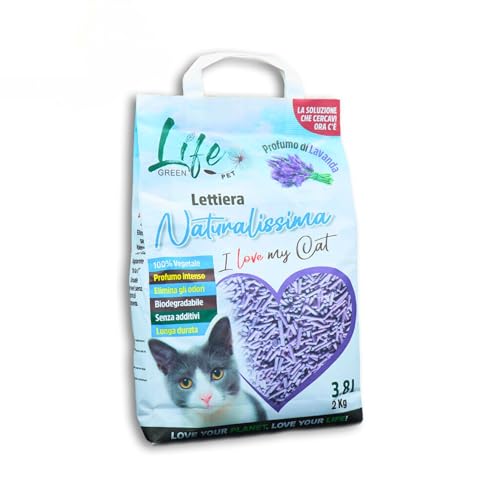 LifeGreen Naturalissima Katzenstreu, 2 kg, Lavendel, mit Erbsenfaser und Maisstärke, pflanzlich, biologisch abbaubar, klumpend, 3,8 l, geruchshemmend von LifeGreen