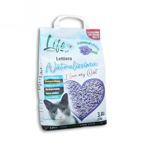 LifeGreen Naturalissima Katzenstreu 16 kg Lavendel, mit Erbsenfaser und Maisstärke, pflanzlich, biologisch abbaubar, klumpend, geruchshemmend von LifeGreen