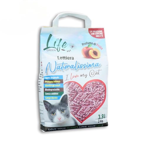 LifeGreen Naturalissima Katzenstreu für Katzen, 16 kg, Pfirsichfaser, mit Erbsenfaser und Maisstärke, pflanzlich, biologisch abbaubar, klumpend, geruchshemmend von LifeGreen