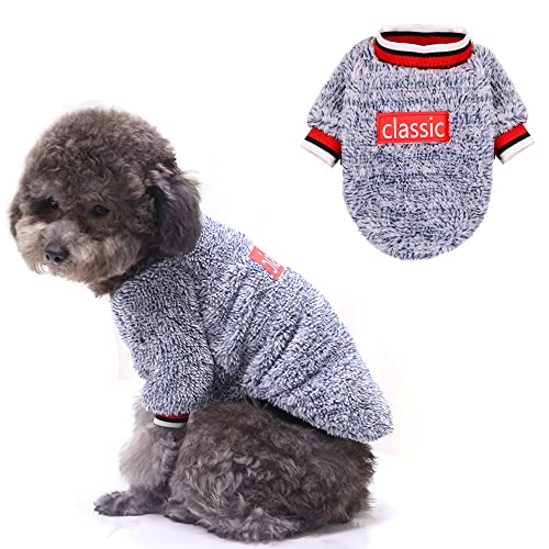 Flanell Klassischer Haustier Welpen Pullover für kleine Hunde Winter Warm Hundekleidung Weicher Hundepullover Modischer Hundemantel Hunde-Sweatshirts Hundepullover Hunde Katzen (1 Packung, Grau, XS) von LifeWheel