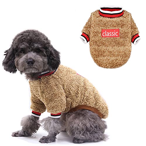 Flanell Klassischer Haustier Welpen Pullover für kleine Hunde Winter Warme Hundekleidung Weicher Hundepullover Modischer Hundemantel Hunde-Sweatshirts Hundepullover Hunde Katzen (1 Packung, Braun, M) von LifeWheel