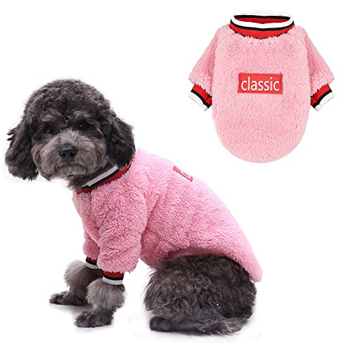 Flanell Klassischer Haustier Welpen Pullover für kleine Hunde Winter warme Hundekleidung Weicher Hundepullover Modischer Hundemantel Hunde-Sweatshirts Hundepullover Hunde Katzen (1 Packung, Rosa, XS) von LifeWheel