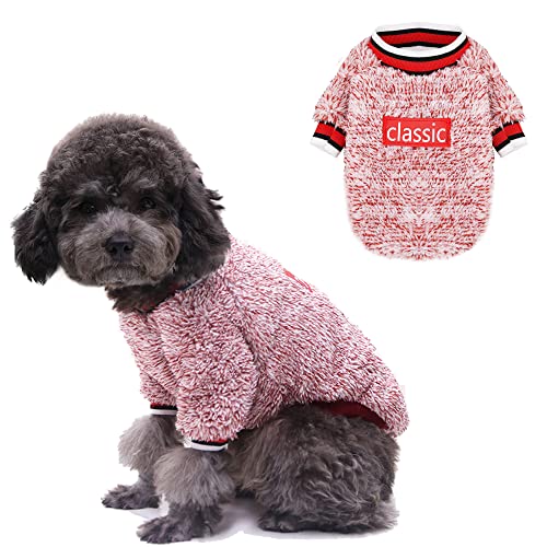 Flanell Klassischer Haustier Welpen Pullover für kleine Hunde Winter warme Hundekleidung Weicher Hundepullover Modischer Hundemantel Hunde-Sweatshirts Hundepullover Hunde Katzen (1 Packung, Rot, S) von LifeWheel