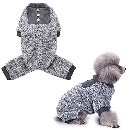 Fuzzy Velvet Pajamas, Pet Jumpsuit Fleece Sweatshirt mit Knopf Dekor, Hund Kaltwettermäntel, Winter Warm Dog Sweater Kostüm Bekleidung 4 Beine Hundekleidung für kleine Hunde Katze Junge Mädchen Grau von LifeWheel