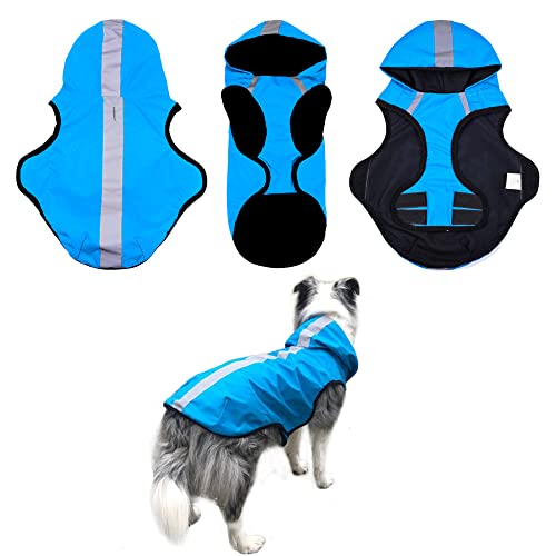 HundeRegenmantel mit verstellbarer wasserdichter Hundekleidung Hundejacke, HaustierKapuzenpullover mit leichtem reflektierendem Streifen Tasche Regenmantel Hund Regenmantel Kapuze Zupfer Poncho für von LifeWheel