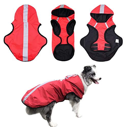 HundeRegenmantel mit verstellbarer wasserdichter Hundekleidung Hundejacke, HaustierKapuzenpullover mit leichtem reflektierendem Streifen Tasche Regenmantel Hund Regenmantel Kapuze Zupfer Poncho für von LifeWheel