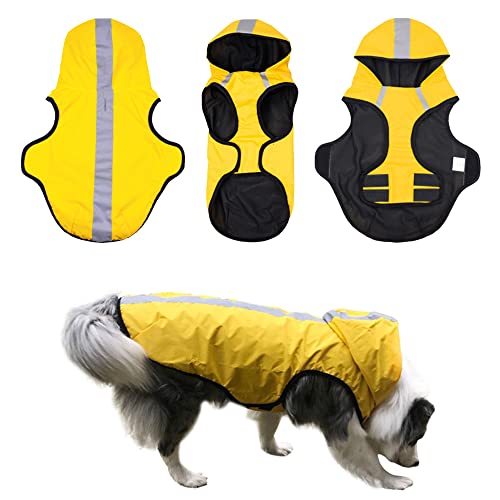 HundeRegenmantel mit verstellbarer wasserdichter Hundekleidung Hundejacke, HaustierKapuzenpullover mit leichtem reflektierendem Streifen Tasche Regenmantel Hund Regenmantel Kapuze Zupfer Poncho für von LifeWheel