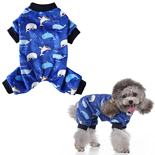 HundeSchlafanzug Blue Ocean Happy White Whaler Haustierkleidung, Hund Kaltwettermäntel, Winter Warm Flanell Welpen Jumpsuit Pullover Bekleidung 4 Beine Hundekleidung für kleine Hunde Katzen Junge von LifeWheel