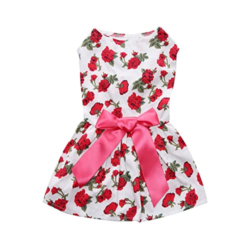 Hundekleider Sommer Dünn Prinzessin Kleid Bowknot Floral mit Elegant Band Rock Haustier Kleidung für kleine Hunde auf Hochzeit Urlaub Geburtstag (S) von LifeWheel