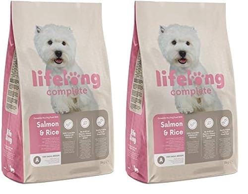 Amazon-Marke: Lifelong - Hundefutter für ausgewachsene Hunde (Adult) Kleiner Rassen, Fein zubereitetes Trockenfutter mit Lachs und Reis, 3 kg (1er-Pack) (Packung mit 2) von Lifelong