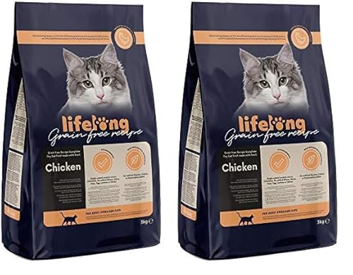 Amazon-Marke: Lifelong - Katzenfutter für ausgewachsene Katzen, Fein zubereitetes Trockenfutter mit frischem Huhn, Getreidefreie Rezeptur, 3 kg (1er-Pack) (Packung mit 2) von Lifelong