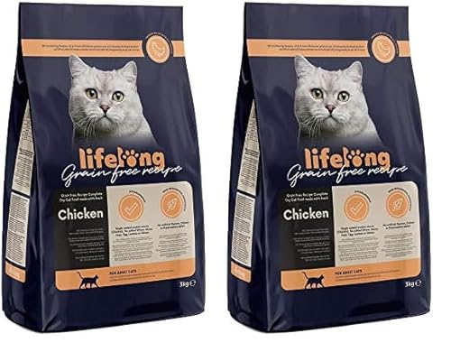 Amazon-Marke: Lifelong - Katzenfutter für ausgewachsene Katzen, Fein zubereitetes Trockenfutter mit frischem Huhn, Getreidefreie Rezeptur, 3 kg (1er-Pack) (Packung mit 2) von Lifelong