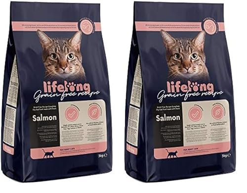 Amazon-Marke: Lifelong - Katzenfutter für ausgewachsene Katzen, Fein zubereitetes Trockenfutter mit frischem Lachs, Getreidefreie Rezeptur, 3 kg (1er-Pack) (Packung mit 2) von Lifelong