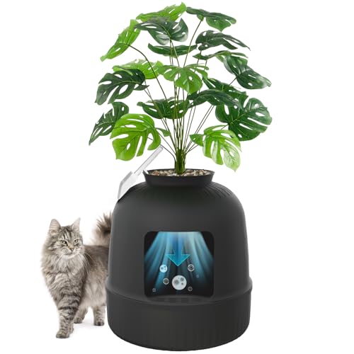 Lifewit Katzenklo Blumentopf mit Pflanze & Schaufel, Katzenklo Versteckt, Katzentoilette XXL mit Geruchskontrolle & Kohlefilter, Wohnzimmer, Schlafzimmer, Ecke, Schwarz von Lifewit